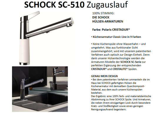 SCHOCK Kchenarmatur SC-510 Cristadur Classic Line Einhebelmischer Zugauslauf 120 schwenkbarer Auslauf mit Materialhlse und Schlauchbrause