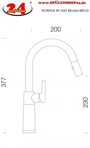 SCHOCK Kchenarmatur SC-520 Cristadur Classic Line Einhebelmischer Zugauslauf 120 schwenkbarer Auslauf mit Materialhlse und Schlauchbrause