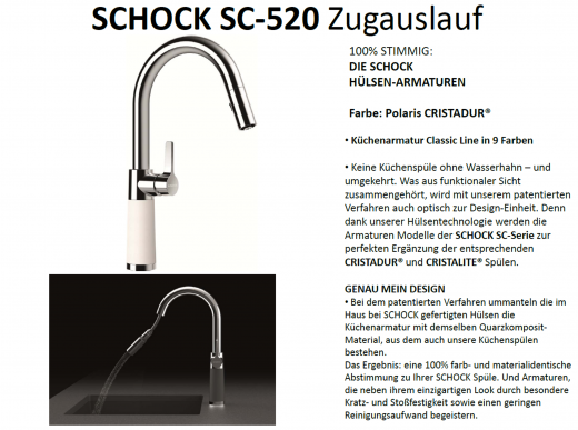 SCHOCK Kchenarmatur SC-520 Cristadur Classic Line Einhebelmischer Zugauslauf 120 schwenkbarer Auslauf mit Materialhlse und Schlauchbrause