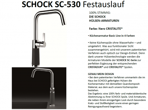 SCHOCK Kchenarmatur SC-530 Cristalite Basic Line Einhebelmischer Festauslauf 360 schwenkbarer Auslauf mit Materialhlse