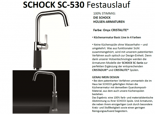 SCHOCK Kchenarmatur SC-530 Cristalite Basic Line Einhebelmischer Festauslauf 360 schwenkbarer Auslauf mit Materialhlse