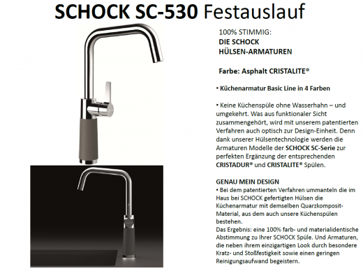 SCHOCK Kchenarmatur SC-530 Cristalite Basic Line Einhebelmischer Festauslauf 360 schwenkbarer Auslauf mit Materialhlse