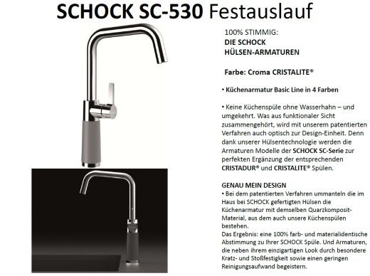 SCHOCK Kchenarmatur SC-530 Cristalite Basic Line Einhebelmischer Festauslauf 360 schwenkbarer Auslauf mit Materialhlse