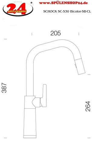 SCHOCK Kchenarmatur SC-530 Cristalite Basic Line Einhebelmischer Zugauslauf 120 schwenkbarer Auslauf mit Materialhlse und Schlauchbrause