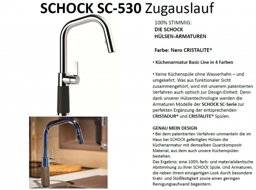 SCHOCK Kchenarmatur SC-530 Cristalite Basic Line Einhebelmischer Zugauslauf 120 schwenkbarer Auslauf mit Materialhlse und Schlauchbrause