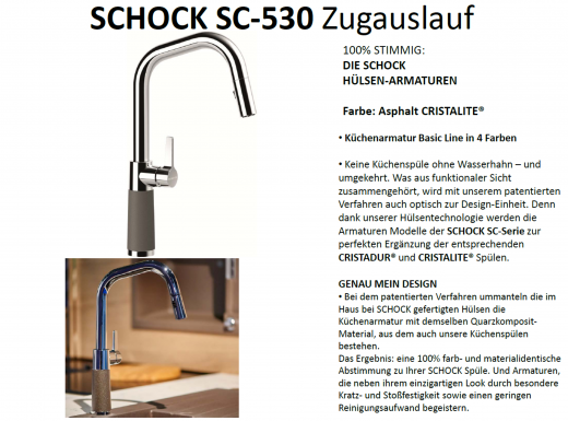 SCHOCK Kchenarmatur SC-530 Cristalite Basic Line Einhebelmischer Zugauslauf 120 schwenkbarer Auslauf mit Materialhlse und Schlauchbrause