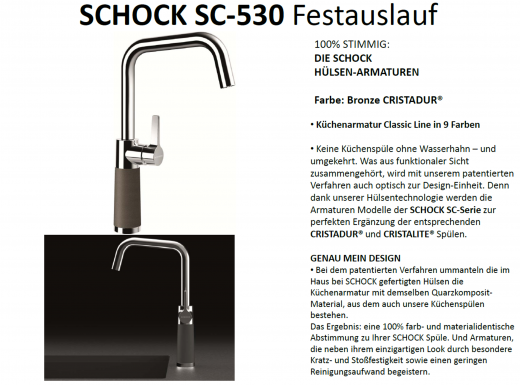 SCHOCK Kchenarmatur SC-530 Cristadur Classic Line Einhebelmischer Festauslauf 360 schwenkbarer Auslauf mit Materialhlse