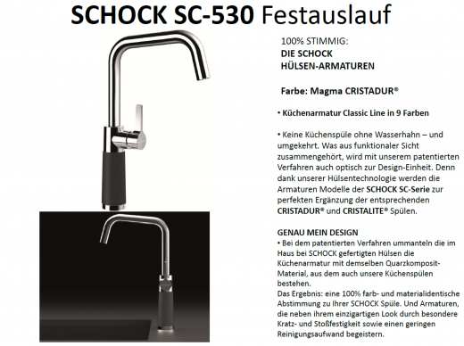 SCHOCK Kchenarmatur SC-530 Cristadur Classic Line Einhebelmischer Festauslauf 360 schwenkbarer Auslauf mit Materialhlse