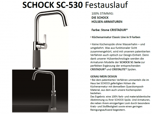 SCHOCK Kchenarmatur SC-530 Cristadur Classic Line Einhebelmischer Festauslauf 360 schwenkbarer Auslauf mit Materialhlse