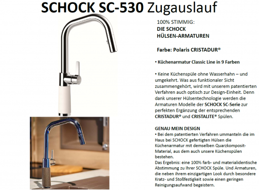 SCHOCK Kchenarmatur SC-530 Cristadur Classic Line Einhebelmischer Zugauslauf 120 schwenkbarer Auslauf mit Materialhlse und Schlauchbrause