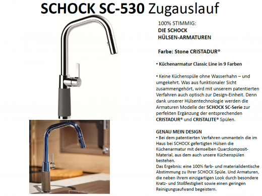 SCHOCK Kchenarmatur SC-530 Cristadur Classic Line Einhebelmischer Zugauslauf 120 schwenkbarer Auslauf mit Materialhlse und Schlauchbrause