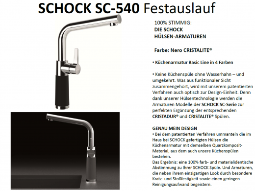 SCHOCK Kchenarmatur SC-540 Cristalite Basic Line Einhebelmischer Festauslauf 360 schwenkbarer Auslauf mit Materialhlse