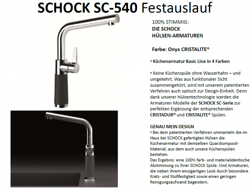 SCHOCK Kchenarmatur SC-540 Cristalite Basic Line Einhebelmischer Festauslauf 360 schwenkbarer Auslauf mit Materialhlse