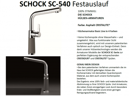 SCHOCK Kchenarmatur SC-540 Cristalite Basic Line Einhebelmischer Festauslauf 360 schwenkbarer Auslauf mit Materialhlse