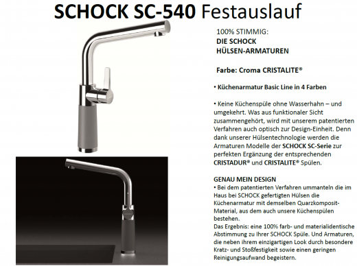 SCHOCK Kchenarmatur SC-540 Cristalite Basic Line Einhebelmischer Festauslauf 360 schwenkbarer Auslauf mit Materialhlse