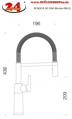 SCHOCK Kchenarmatur SC-550 Cristalite Basic Line Einhebelmischer Festauslauf 150 schwenkbarer Auslauf mit Materialhlse und Pendelbrause