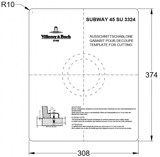 Villeroy & Boch SUBWAY 45 SU UB-Classicline Unterbausple / Keramiksple in Standard Farben