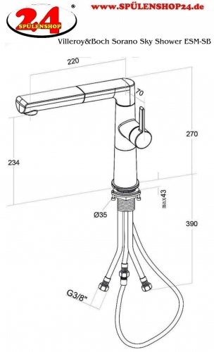 Villeroy & Boch Kchenarmatur Sorano Sky Shower Einhebelmischer Edelstahl massiv mit Zugauslauf