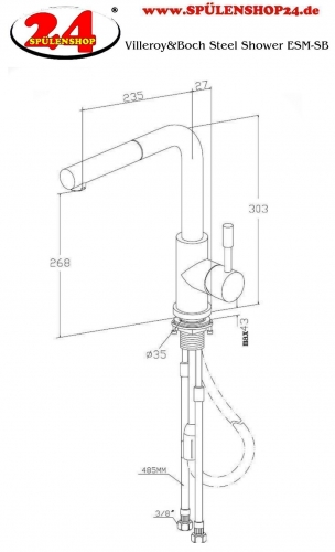 Villeroy & Boch Kchenarmatur Steel Shower Einhebelmischer Edelstahl massiv mit Zugauslauf