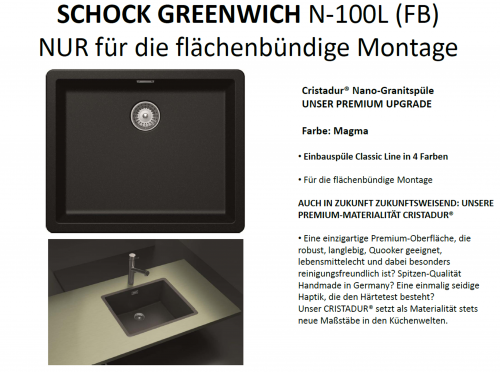 SCHOCK Kchensple Greenwich N-100L-FB Cristadur Nano-Granitsple flchenbndig mit Drehexcenter