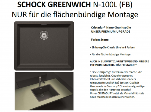 SCHOCK Kchensple Greenwich N-100L-FB Cristadur Nano-Granitsple flchenbndig mit Drehexcenter