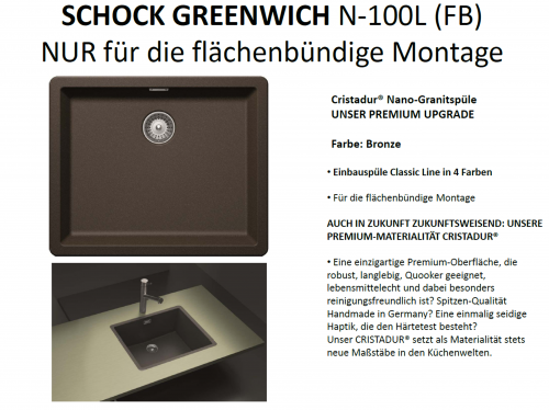 SCHOCK Kchensple Greenwich N-100L-FB Cristadur Nano-Granitsple flchenbndig mit Drehexcenter