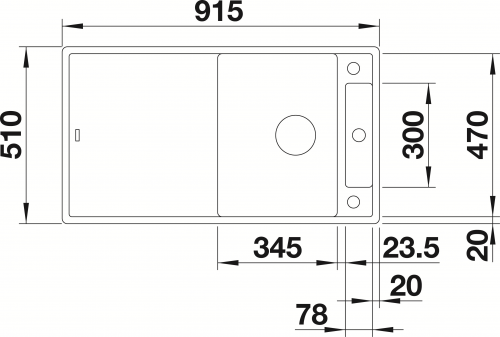 BLANCO Axia III 5 S HSB (Holzschneidbrett) Silgranit PuraDurII Granitsple / Einbausple Ablaufsystem InFino mit Drehknopfventil