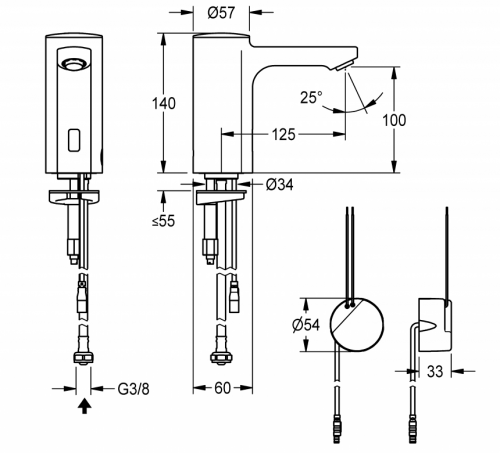 KWC PROFESSIONAL F5E Elektronik Standventil F5EV1003 DN 15 fr Waschanlagen, opto-elektronisch gesteuert mit Wandeinbau-Netzteil