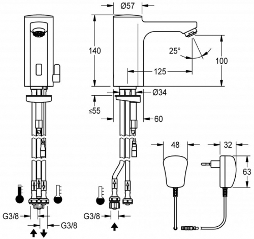 KWC PROFESSIONAL F5E-Mix Elektronik Standbatterie F5EM1006-ND DN 15 fr Waschanlagen, opto-elektronisch gesteuert mit Steckernetzteil Niederdruck