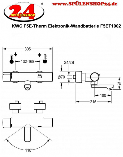 KWC PROFESSIONAL F5E-Therm Elektronik Thermostat Wandbatterie F5ET1002 DN 15 zur Aufputzmontage Opto-elektronisch gesteuert