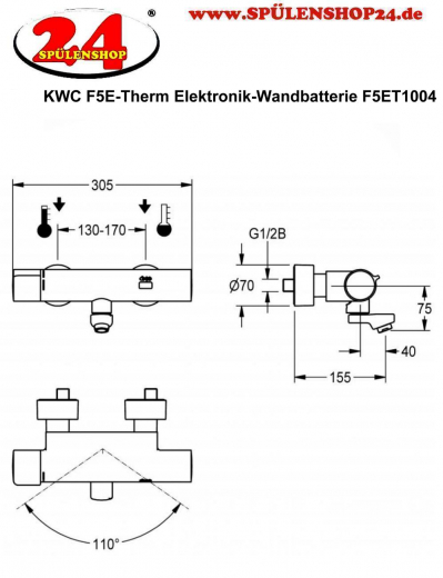 KWC PROFESSIONAL F5E-Therm Elektronik Wandbatterie F5ET1004 DN 15 zur Aufputzmontage Opto-elektronisch gesteuert