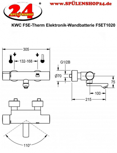 KWC PROFESSIONAL F5E-Therm Elektronik Wandbatterie F5ET1020 DN 15 zur Aufputzmontage Opto-elektronisch gesteuert