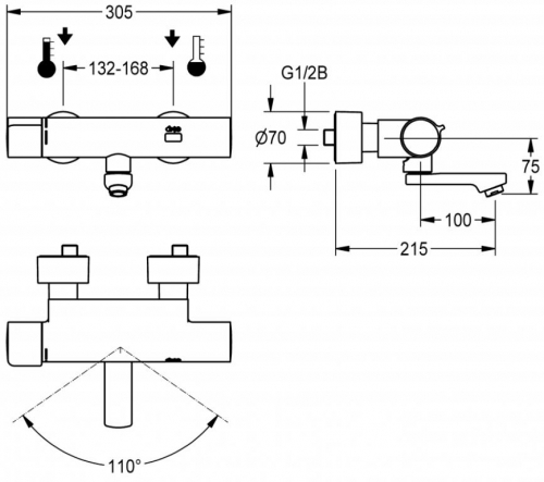 KWC PROFESSIONAL F5E-Therm Elektronik Wandbatterie F5ET1020 DN 15 zur Aufputzmontage Opto-elektronisch gesteuert