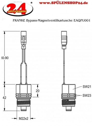 KWC PROFESSIONAL Bypass-Magnetventilkartusche EAQFU0001 DN 5, bistabil, mit wasserdichtem Stecker und Sieb