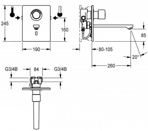 KWC PROFESSIONAL F5E-Therm Elektronik Einbaubatterie F5ET1015 DN 15 als Fertigbauset zur Wandeinbaumontage im Rohbauset