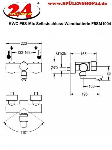 KWC PROFESSIONAL F5S-Mix Selbstschluss-Wandbatterie F5SM1004 DN 15 als Eingriffmischer zur Aufputzmontage FRAMIC INSIDE