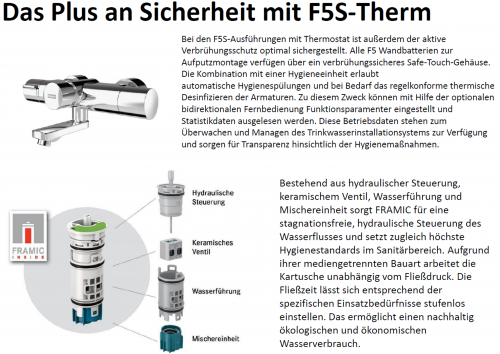 KWC PROFESSIONAL F5S-Therm Selbstschluss-Thermostat-Wandbatterie F5ST1004 DN 15 zur Aufputzmontage FRAMIC INSIDE Selbstschlusskartusche