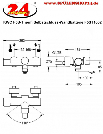 KWC PROFESSIONAL F5S-Therm Selbstschluss-Thermostat-Wandbatterie F5ST1002 DN 15 zur Aufputzmontage FRAMIC INSIDE Selbstschlusskartusche