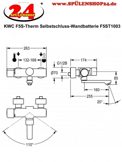 KWC PROFESSIONAL F5S-Therm Selbstschluss-Thermostat-Wandbatterie F5ST1003 DN 15 zur Aufputzmontage FRAMIC INSIDE Selbstschlusskartusche