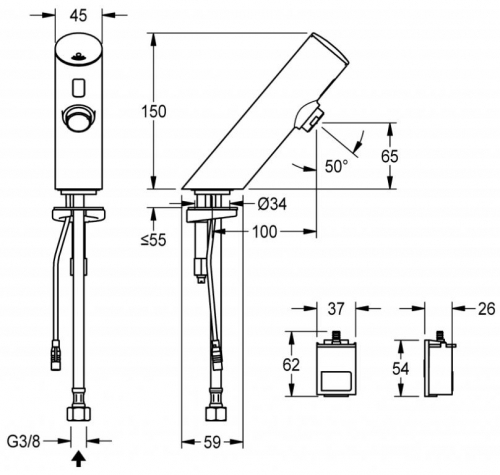 KWC PROFESSIONAL F3E Elektronik Standventil F3EV1001 DN 15 fr Waschanlagen, opto-elektronisch gesteuert mit Batteriefach