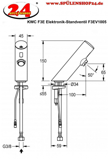 KWC PROFESSIONAL F3E Elektronik Standventil F3EV1005 DN 15 fr Waschanlagen, opto-elektronisch gesteuert