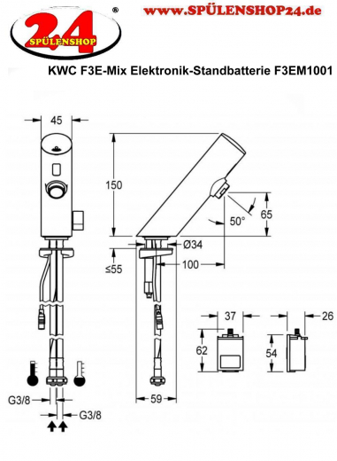 KWC PROFESSIONAL F3E-Mix Elektronik Standbatterie F3EM1001 DN 15 fr Waschanlagen, opto-elektronisch gesteuert mit Batteriefach