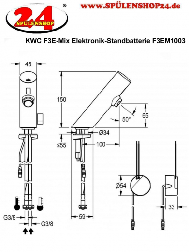 KWC PROFESSIONAL F3E-Mix Elektronik Standbatterie F3EM1003 DN 15 fr Waschanlagen, opto-elektronisch gesteuert mit Wandeinbau-Netzteil