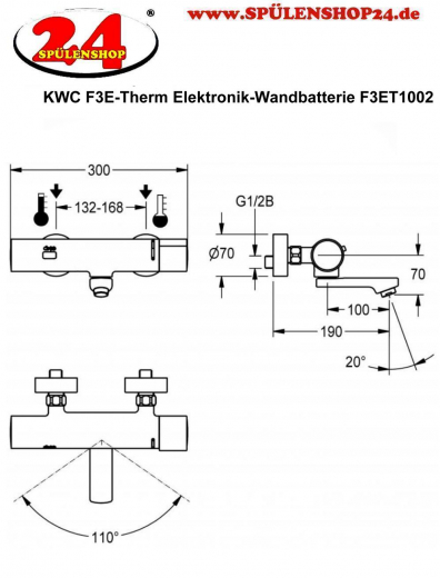 KWC PROFESSIONAL F3E-Therm Elektronik Thermostat Wandbatterie F3ET1002 opto-elektronisch gesteuert