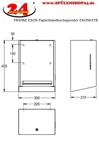 KWC PROFESSIONAL EXOS Papierhandtuchspender fr Papierrolle EXOS637B fr die Aufputzmontage manueller Betrieb