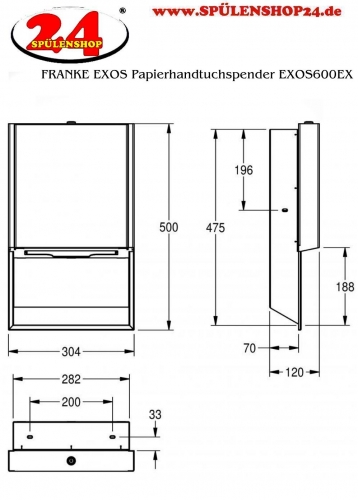 KWC PROFESSIONAL EXOS Papierhandtuchspender EXOS600EX fr die Unterputzmontage manueller Betrieb