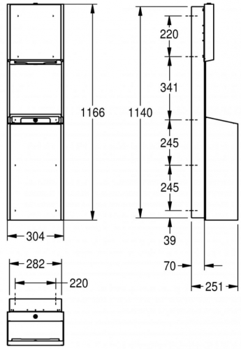 KWC PROFESSIONAL EXOS Papierhandtuchspender und Abfallbehlter Kombination EXOS602EB fr die Unterputzmontage