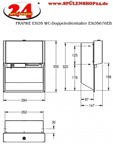 KWC PROFESSIONAL EXOS WC-Doppelrollenhalter EXOS676EB mit Spindelsystem fr die Unterputzmontage