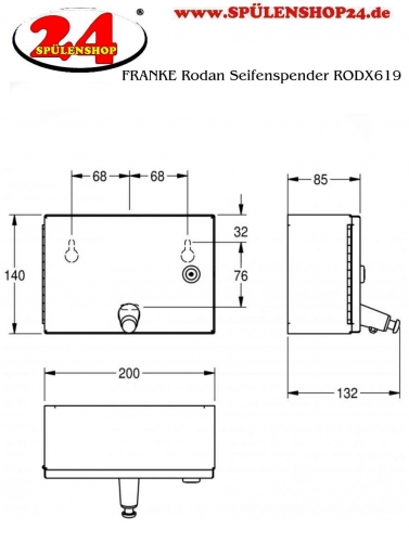 KWC PROFESSIONAL Rodan Seifenspender RODX619 Aufputzmontage manueller Betrieb ohne Nachfllmedien