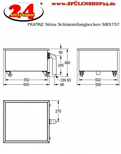 KWC PROFESSIONAL Sirius Schlammfangbecken SIRX757 auf Rollen mit berlaufventil DN 50